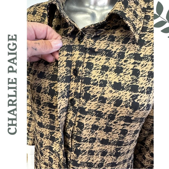 Charlie Paige Tunic Style Fall Dress Print 3-4 Sleeve Black Brown Extra Large - Picture 9 of 10